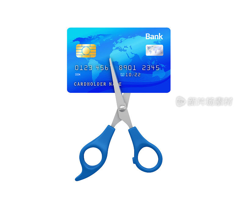 剪刀剪信用卡- 3D渲染